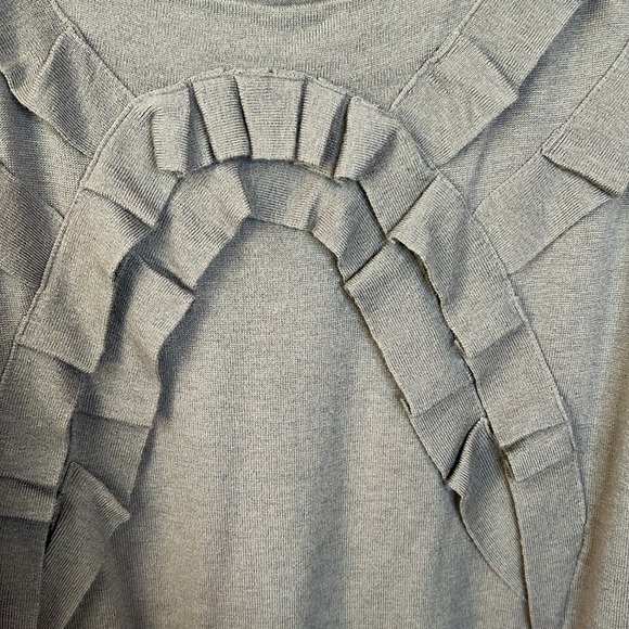 Vanessa Bruno Ruffle Wool Cashmere Elegant Gray Short Sleeve Sweater Size 3/L - Picture 5 of 7